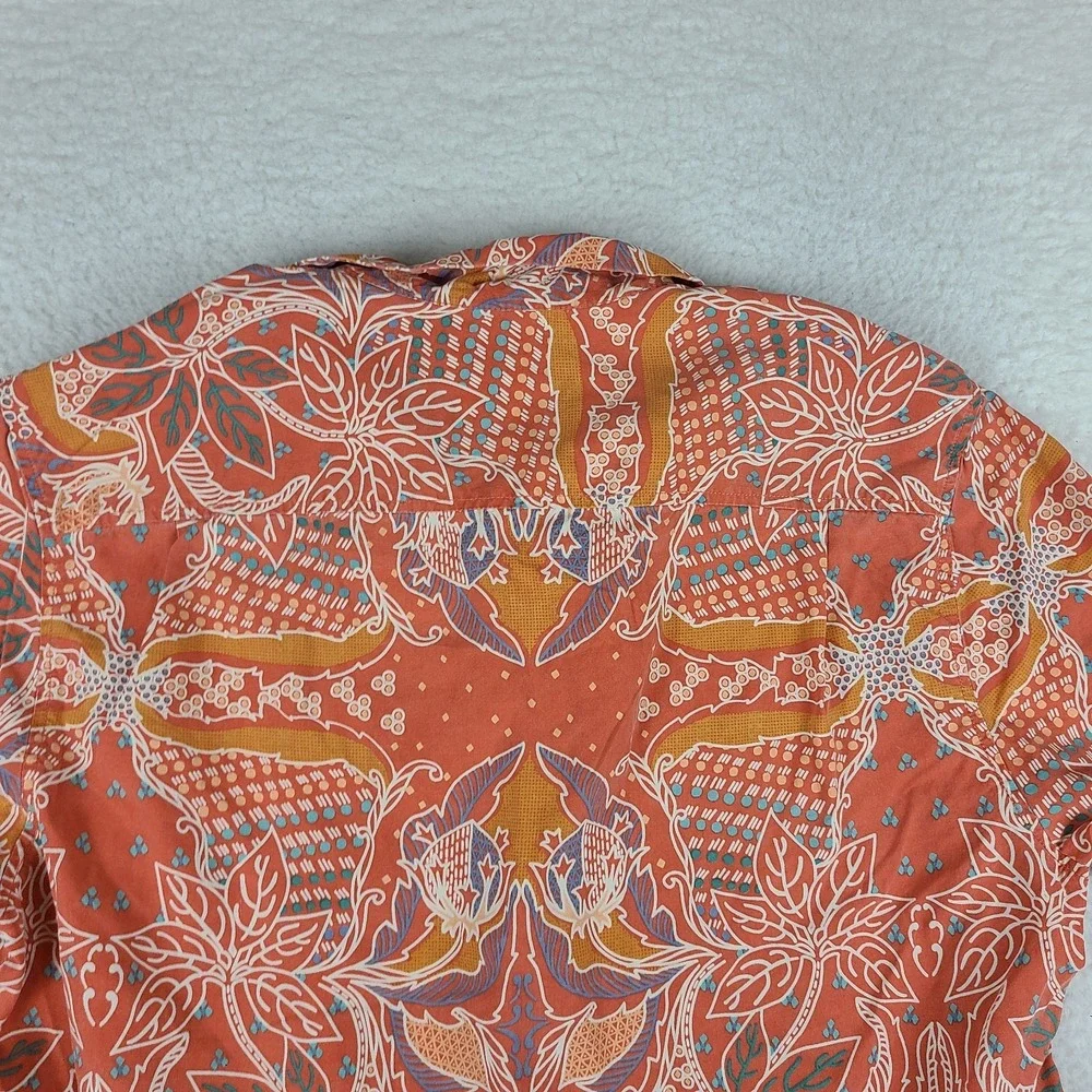 Tommy Bahama Shirt Mens Large Orange Blue Island Modern Fit Hawaiian Button Up